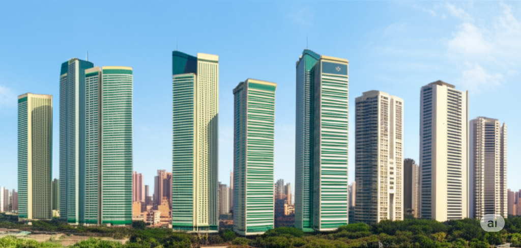 Uma imagem profissional que representa "Oportunidades em Leilões Imobiliários", com uma casa, gráficos de crescimento, um martelo de leilão e uma chave dourada, simbolizando o potencial do crédito imobiliário e dos leilões.